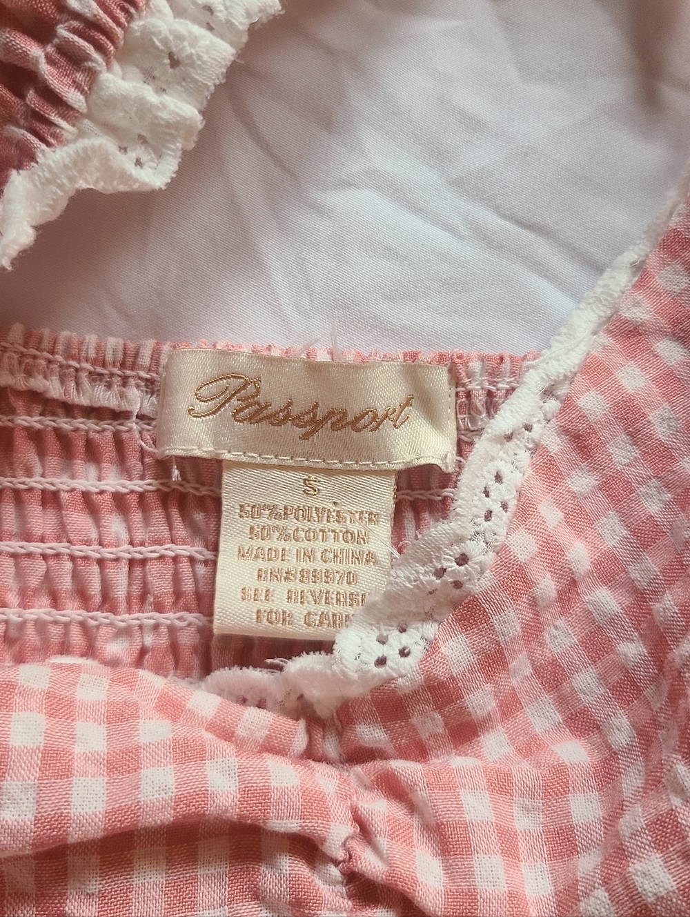 Passport Pink Gingham Smocked Tank with Lace Trim - Picture 3 of 3